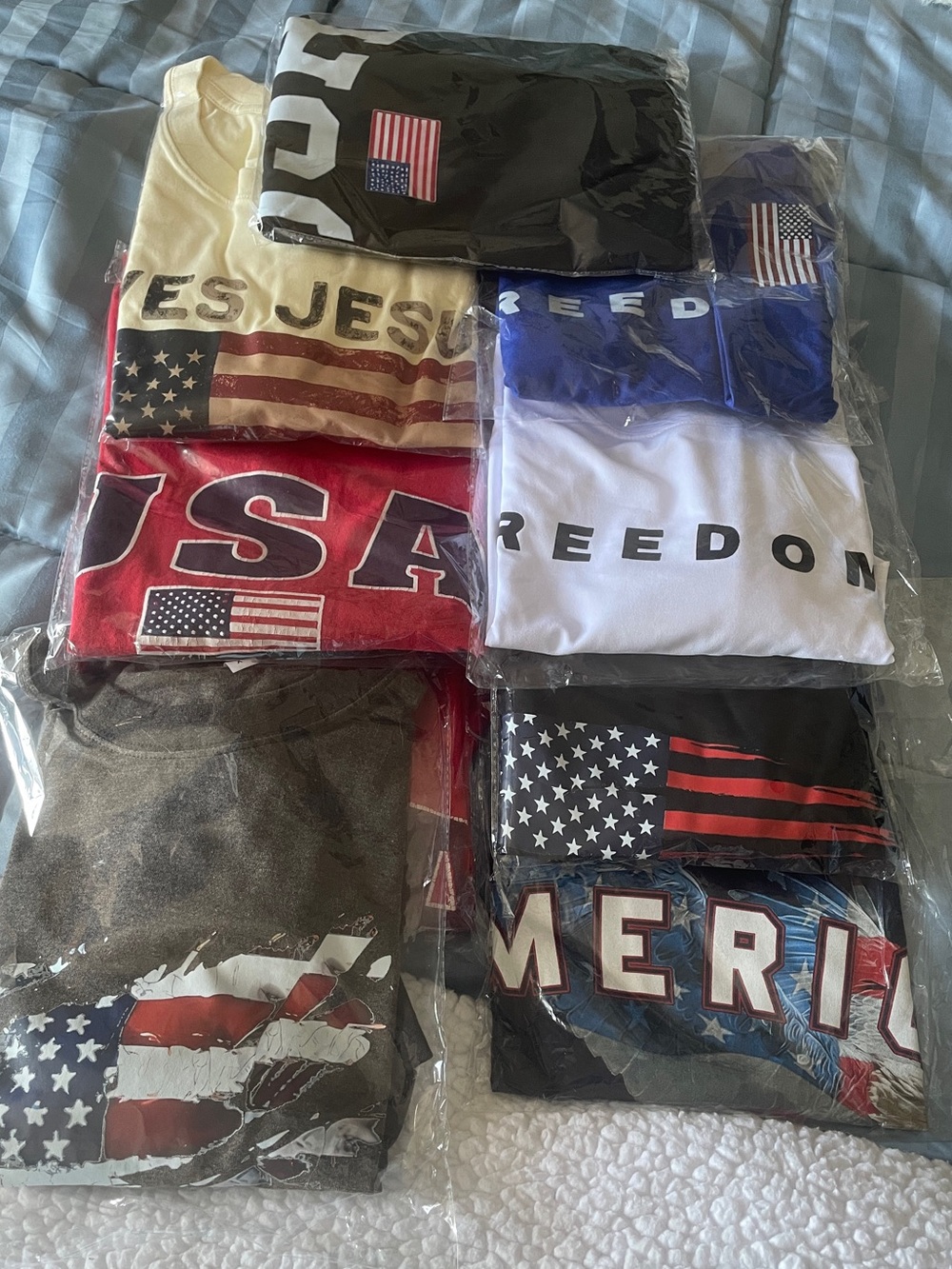 Assorted Patriotic Graphic Tees - USA & Freedom Designs. $13 for 9 tops